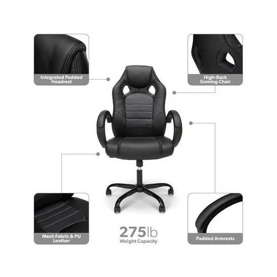 Essentials Collection High-Back Gaming Chair, Padded Loop Arms (ESS-3083HB)