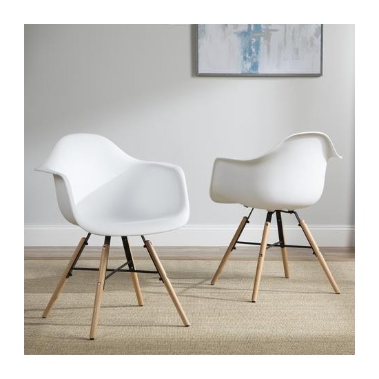 Collection 4 Pack Mid Century Modern Plastic Molded Accent Chairs with Arms, Dining Chairs, Beechwood Legs with Wire Accent