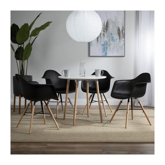 Collection 4 Pack Mid Century Modern Plastic Molded Accent Chairs with Arms, Dining Chairs, Beechwood Legs with Wire Accent