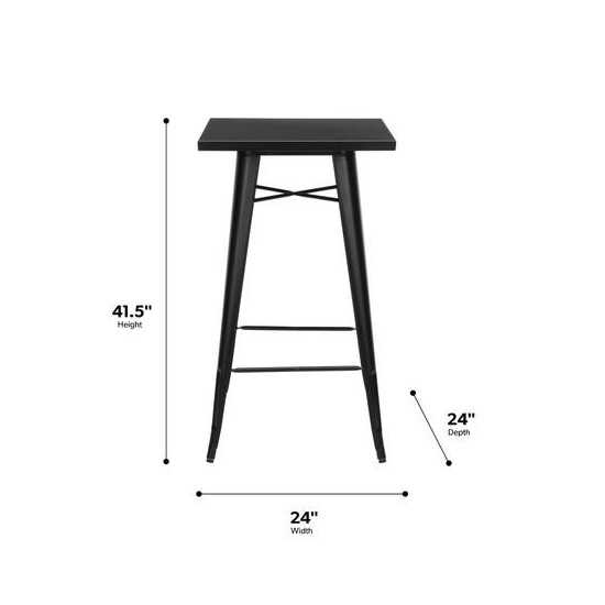 OFM 161 Collection Industrial Modern 24" Square Bar Table with Footring, Galvanized Steel Indoor/Outdoor Table (161-BT24)
