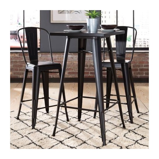 OFM 161 Collection Industrial Modern 24" Square Bar Table with Footring, Galvanized Steel Indoor/Outdoor Table (161-BT24)