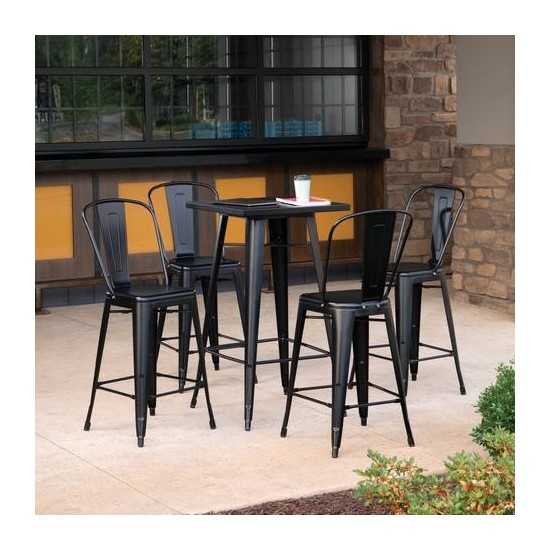 OFM 161 Collection Industrial Modern 24" Square Bar Table with Footring, Galvanized Steel Indoor/Outdoor Table (161-BT24)