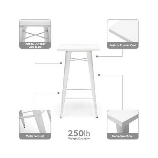 OFM 161 Collection Industrial Modern 24" Square Bar Table with Footring, Galvanized Steel Indoor/Outdoor Table (161-BT24)