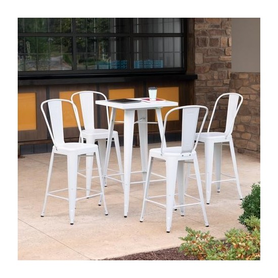 OFM 161 Collection Industrial Modern 24" Square Bar Table with Footring, Galvanized Steel Indoor/Outdoor Table (161-BT24)