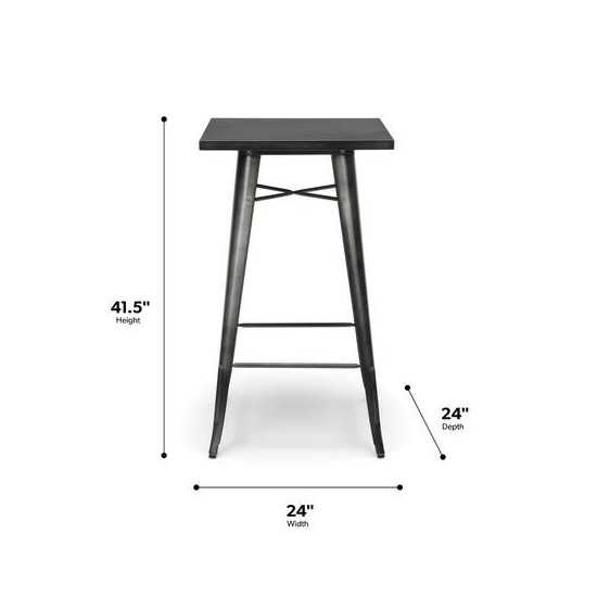 OFM 161 Collection Industrial Modern 24" Square Bar Table with Footring, Galvanized Steel Indoor/Outdoor Table (161-BT24)