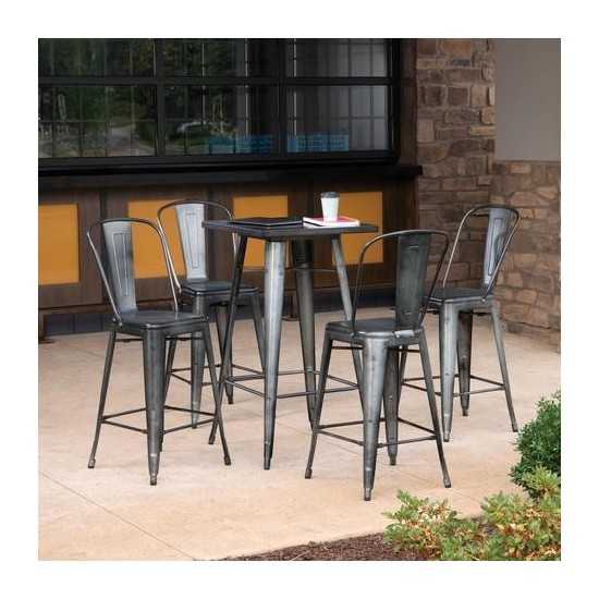 OFM 161 Collection Industrial Modern 24" Square Bar Table with Footring, Galvanized Steel Indoor/Outdoor Table (161-BT24)