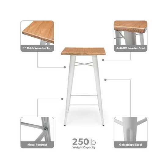 OFM 161 Collection Industrial Modern 24" Square Bar Table with Footring, Galvanized Steel Indoor/Outdoor Table (161-BT24)