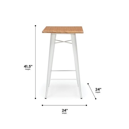 OFM 161 Collection Industrial Modern 24" Square Bar Table with Footring, Galvanized Steel Indoor/Outdoor Table (161-BT24)