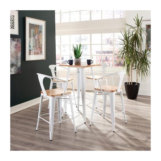 OFM 161 Collection Industrial Modern 24" Square Bar Table with Footring, Galvanized Steel Indoor/Outdoor Table (161-BT24)