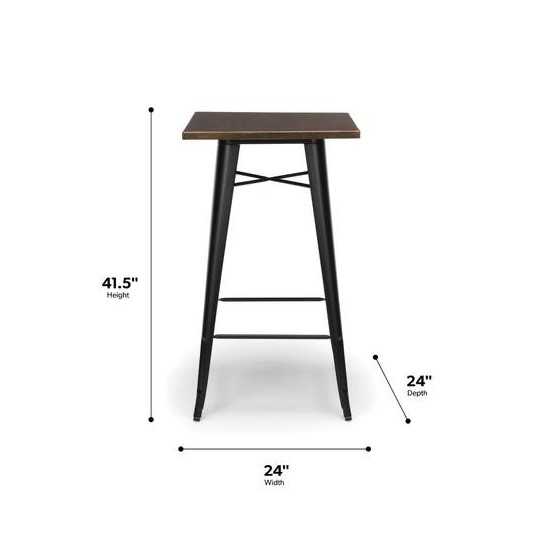 OFM 161 Collection Industrial Modern 24" Square Bar Table with Footring, Galvanized Steel Indoor/Outdoor Table (161-BT24)