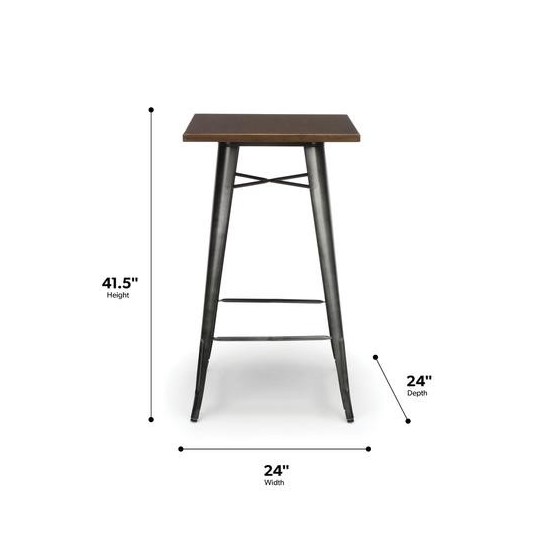 OFM 161 Collection Industrial Modern 24" Square Bar Table with Footring, Galvanized Steel Indoor/Outdoor Table (161-BT24)