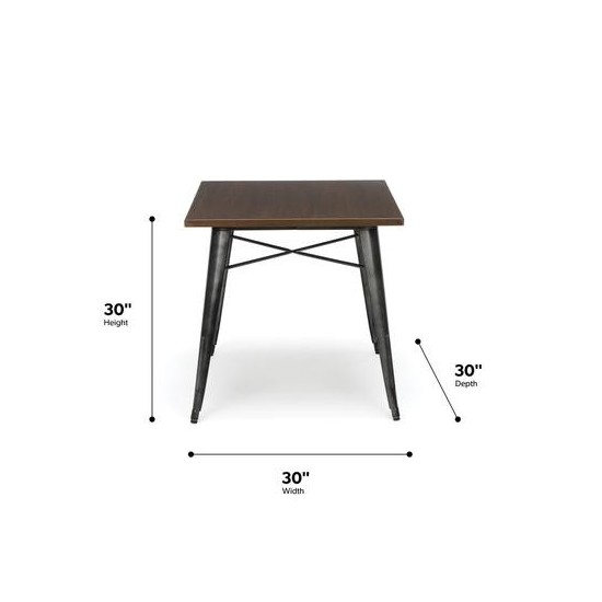 OFM 161 Collection Industrial Modern 30" Square Dining Table, Galvanized Steel Indoor/Outdoor Table (161-T30)