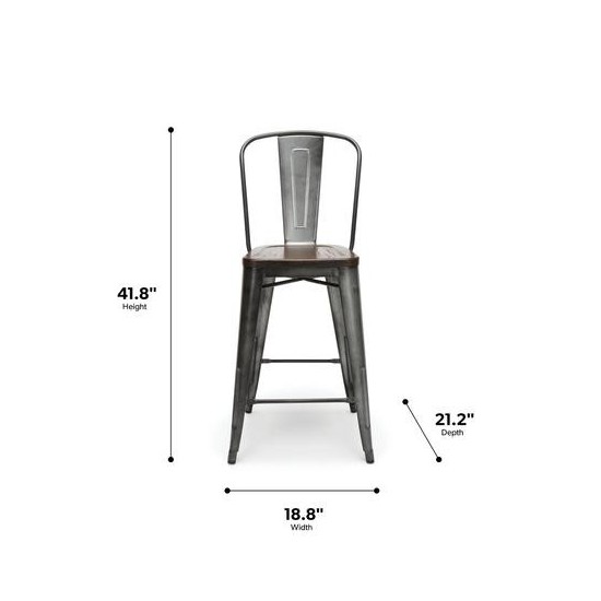 OFM 161 Collection Industrial Modern 4 Pack 26" High Back Metal Stools, Galvanized Steel Indoor/Outdoor Bar Stools (161-26)