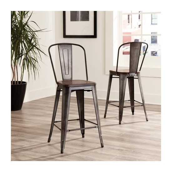 OFM 161 Collection Industrial Modern 4 Pack 26" High Back Metal Stools, Galvanized Steel Indoor/Outdoor Bar Stools (161-26)