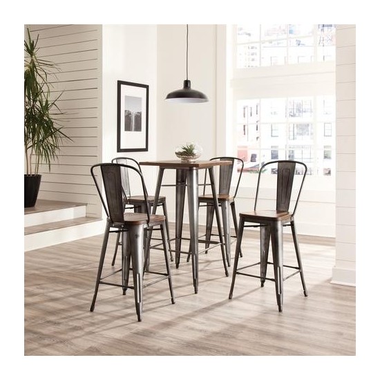 OFM 161 Collection Industrial Modern 4 Pack 26" High Back Metal Stools, Galvanized Steel Indoor/Outdoor Bar Stools (161-26)