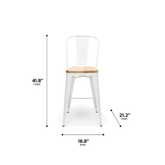 OFM 161 Collection Industrial Modern 4 Pack 26" High Back Metal Stools, Galvanized Steel Indoor/Outdoor Bar Stools (161-26)