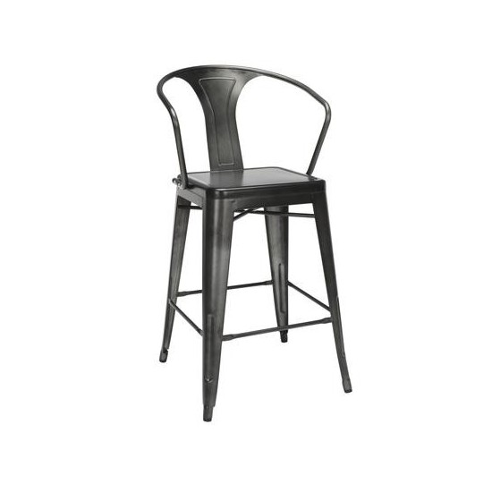 Industrial Modern 4 Pack 26" Mid Back Metal Armchair Stools, Galvanized Steel Indoor/Outdoor Bar Stools with Oversized Seats