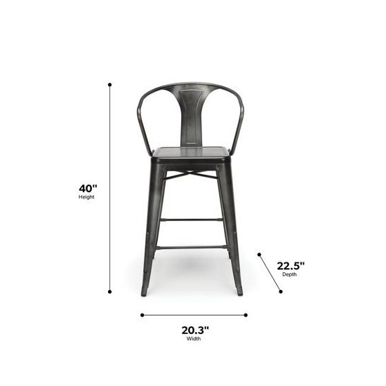 Industrial Modern 4 Pack 26" Mid Back Metal Armchair Stools, Galvanized Steel Indoor/Outdoor Bar Stools with Oversized Seats