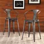 Industrial Modern 4 Pack 26" Mid Back Metal Armchair Stools, Galvanized Steel Indoor/Outdoor Bar Stools with Oversized Seats