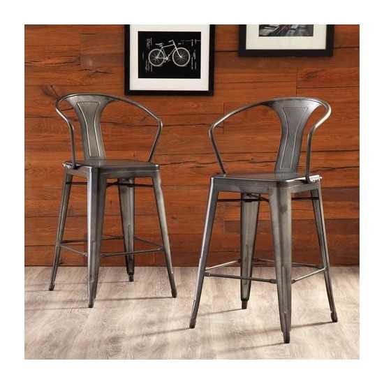 Industrial Modern 4 Pack 26" Mid Back Metal Armchair Stools, Galvanized Steel Indoor/Outdoor Bar Stools with Oversized Seats