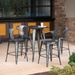 Industrial Modern 4 Pack 26" Mid Back Metal Armchair Stools, Galvanized Steel Indoor/Outdoor Bar Stools with Oversized Seats