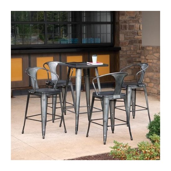 Industrial Modern 4 Pack 26" Mid Back Metal Armchair Stools, Galvanized Steel Indoor/Outdoor Bar Stools with Oversized Seats