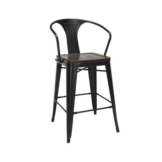 Industrial Modern 4 Pack 26" Mid Back Metal Armchair Stools, Galvanized Steel Indoor/Outdoor Bar Stools with Oversized Seats