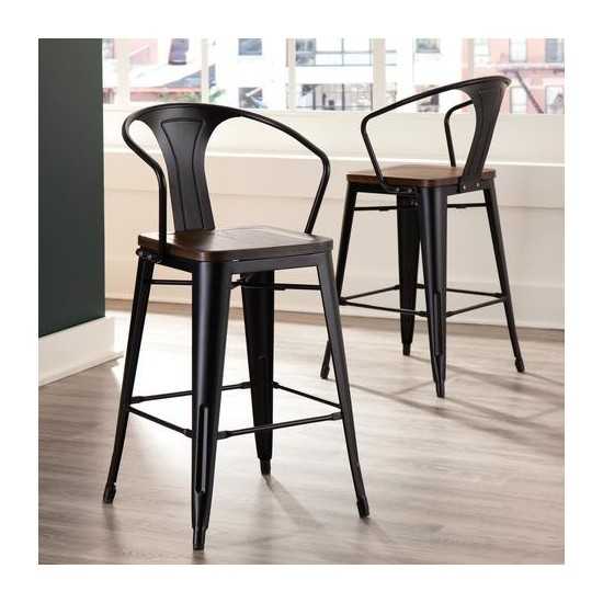 Industrial Modern 4 Pack 26" Mid Back Metal Armchair Stools, Galvanized Steel Indoor/Outdoor Bar Stools with Oversized Seats