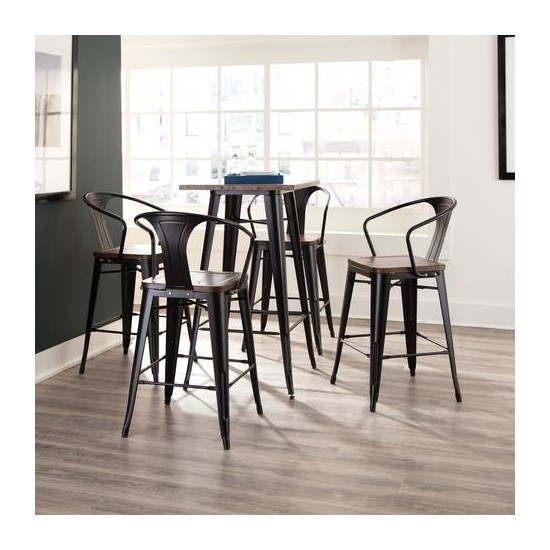 Industrial Modern 4 Pack 26" Mid Back Metal Armchair Stools, Galvanized Steel Indoor/Outdoor Bar Stools with Oversized Seats