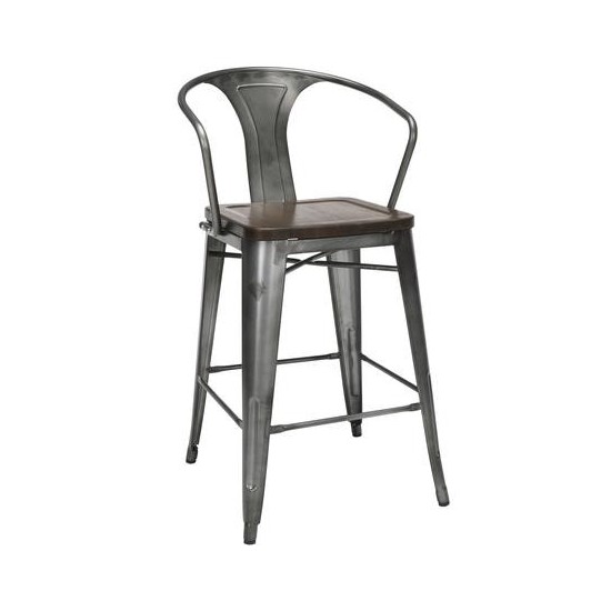 Industrial Modern 4 Pack 26" Mid Back Metal Armchair Stools, Galvanized Steel Indoor/Outdoor Bar Stools with Oversized Seats