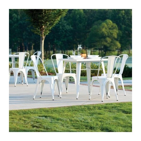 Collection Industrial Modern 4 Pack Fully Assembled 18" High Back Metal Dining Chairs, Galvanized Steel Indoor/Outdoor Chairs