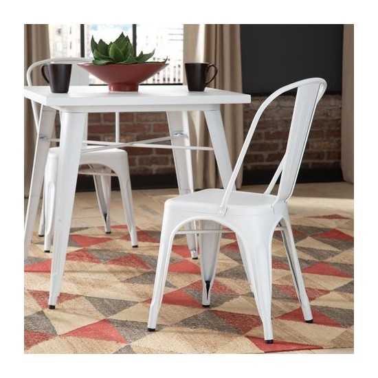 Collection Industrial Modern 4 Pack Fully Assembled 18" High Back Metal Dining Chairs, Galvanized Steel Indoor/Outdoor Chairs