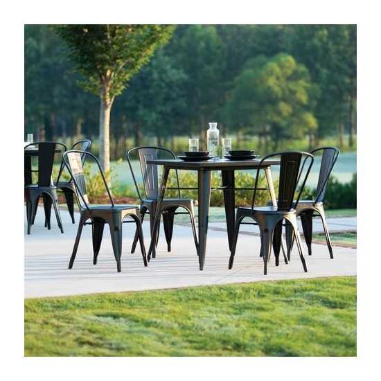 Collection Industrial Modern 4 Pack Fully Assembled 18" High Back Metal Dining Chairs, Galvanized Steel Indoor/Outdoor Chairs