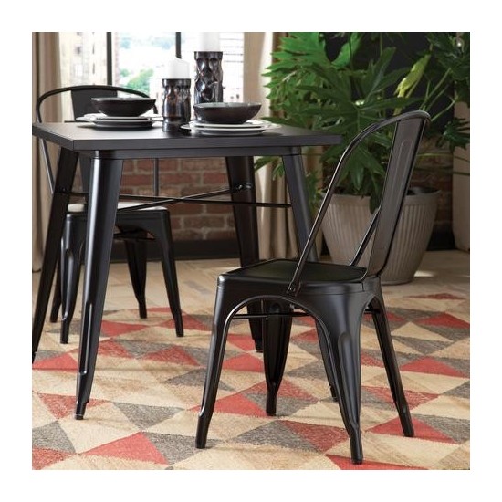 Collection Industrial Modern 4 Pack Fully Assembled 18" High Back Metal Dining Chairs, Galvanized Steel Indoor/Outdoor Chairs