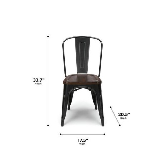 Collection Industrial Modern 4 Pack Fully Assembled 18" High Back Metal Dining Chairs, Galvanized Steel Indoor/Outdoor Chairs