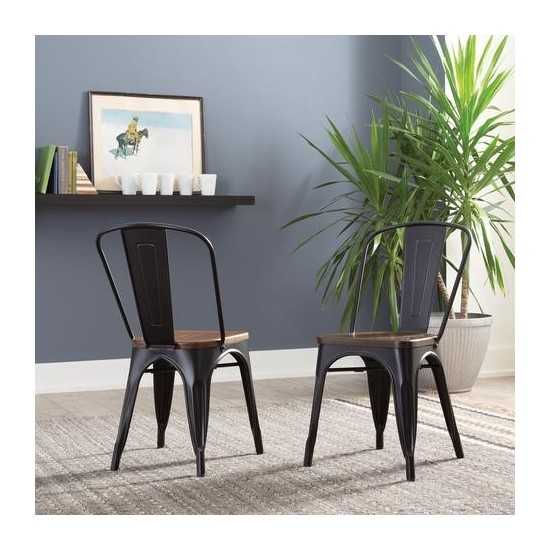 Collection Industrial Modern 4 Pack Fully Assembled 18" High Back Metal Dining Chairs, Galvanized Steel Indoor/Outdoor Chairs