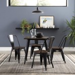 Collection Industrial Modern 4 Pack Fully Assembled 18" High Back Metal Dining Chairs, Galvanized Steel Indoor/Outdoor Chairs