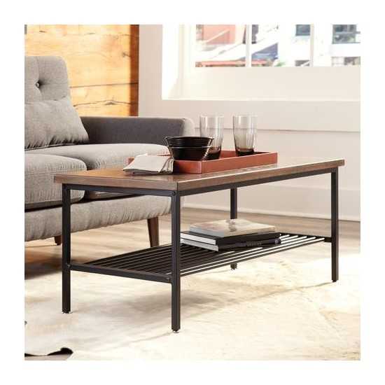 OFM 161 Collection Industrial Modern Wood Top/Metal Frame Coffee Table with Metal Shelf (161-CT210)