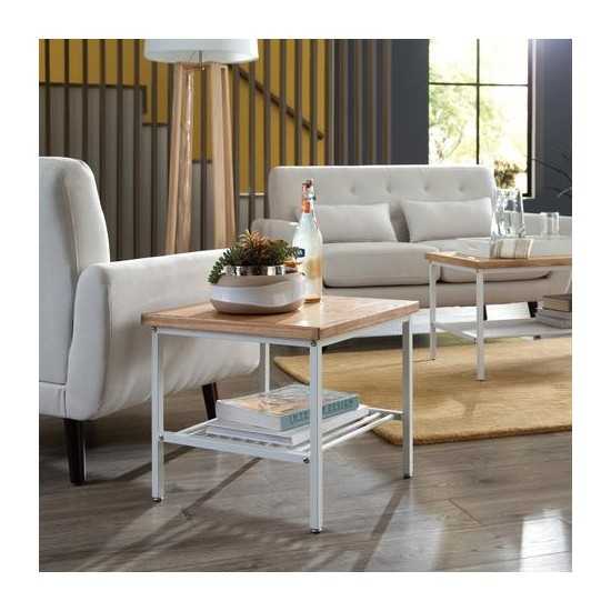 OFM 161 Collection Industrial Modern Wood Top/Metal Frame Side Table with Metal Shelf (161-ST210)