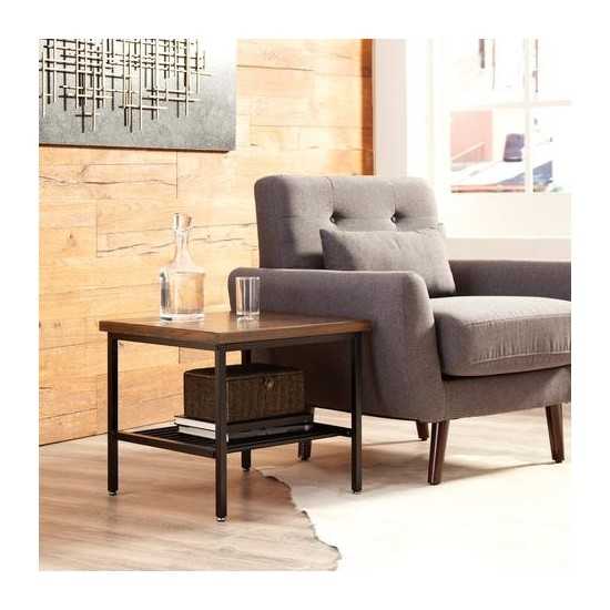 OFM 161 Collection Industrial Modern Wood Top/Metal Frame Side Table with Metal Shelf (161-ST210)