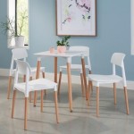 OFM 161 Collection Mid Century 4 Pack Modern 18" Plastic Molded Dining Chairs, Solid Natural Wood Legs (161-P18C)