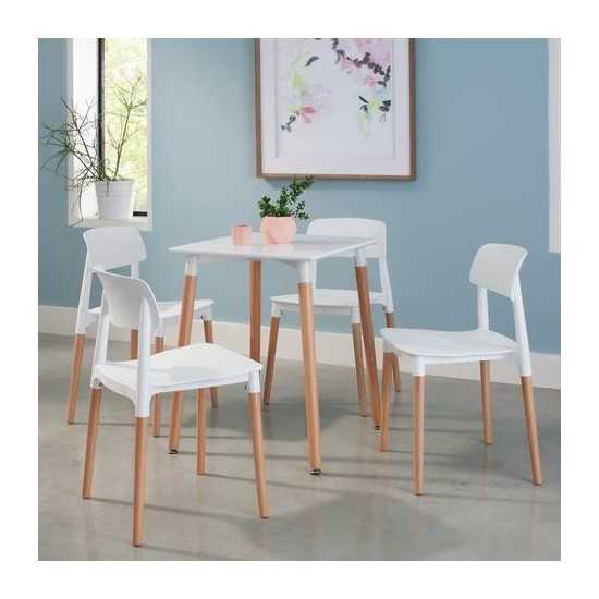 OFM 161 Collection Mid Century 4 Pack Modern 18" Plastic Molded Dining Chairs, Solid Natural Wood Legs (161-P18C)