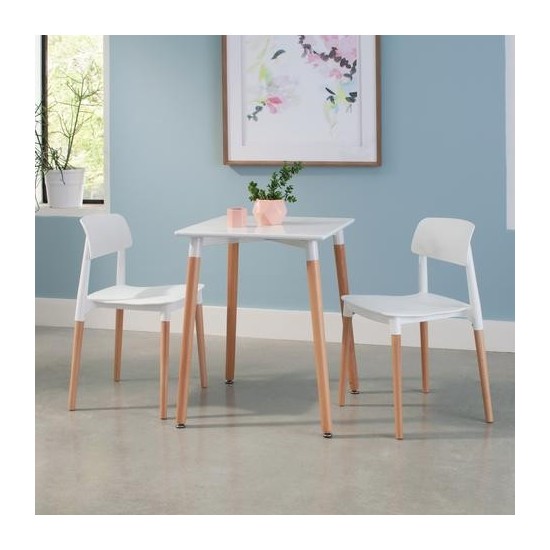 OFM 161 Collection Mid Century 4 Pack Modern 18" Plastic Molded Dining Chairs, Solid Natural Wood Legs (161-P18C)