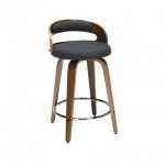 OFM 161 Collection Mid Century Modern 24" Low Back Bentwood Frame Swivel Seat Stool with Fabric Back and Seat Cushion