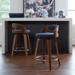 OFM 161 Collection Mid Century Modern 24" Low Back Bentwood Frame Swivel Seat Stool with Fabric Back and Seat Cushion