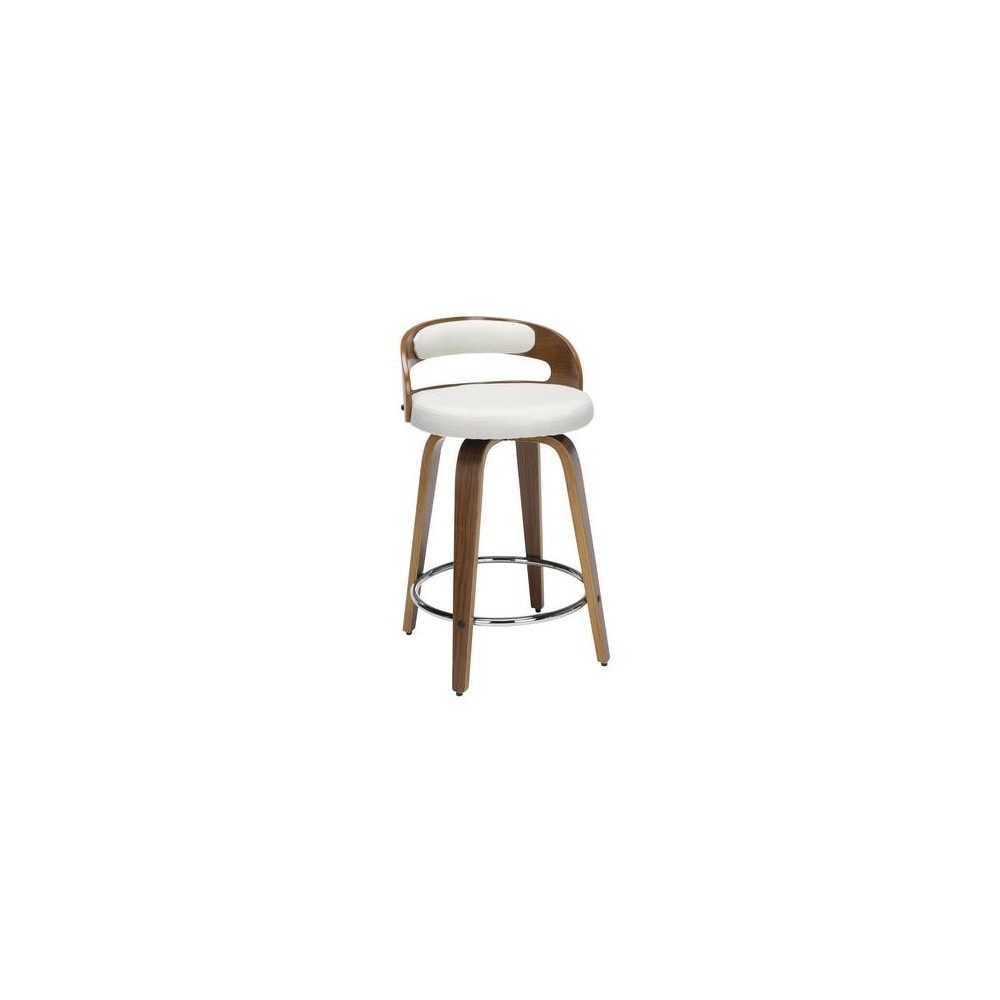 OFM 161 Collection Mid Century Modern 24" Low Back Bentwood Frame Swivel Seat Stool with Fabric Back and Seat Cushion