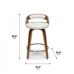 OFM 161 Collection Mid Century Modern 24" Low Back Bentwood Frame Swivel Seat Stool with Fabric Back and Seat Cushion