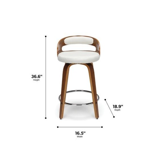 OFM 161 Collection Mid Century Modern 24" Low Back Bentwood Frame Swivel Seat Stool with Fabric Back and Seat Cushion