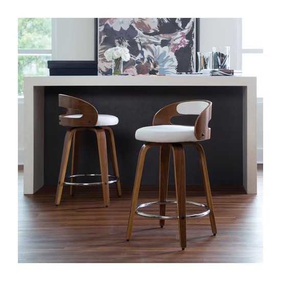 OFM 161 Collection Mid Century Modern 24" Low Back Bentwood Frame Swivel Seat Stool with Fabric Back and Seat Cushion