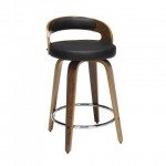 OFM 161 Collection Mid Century Modern 24" Low Back Bentwood Frame Swivel Seat Stool with Vinyl Back and Seat Cushion